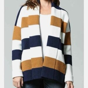 Fate Women's Colorblock Cardigan - Navy, White, Tan